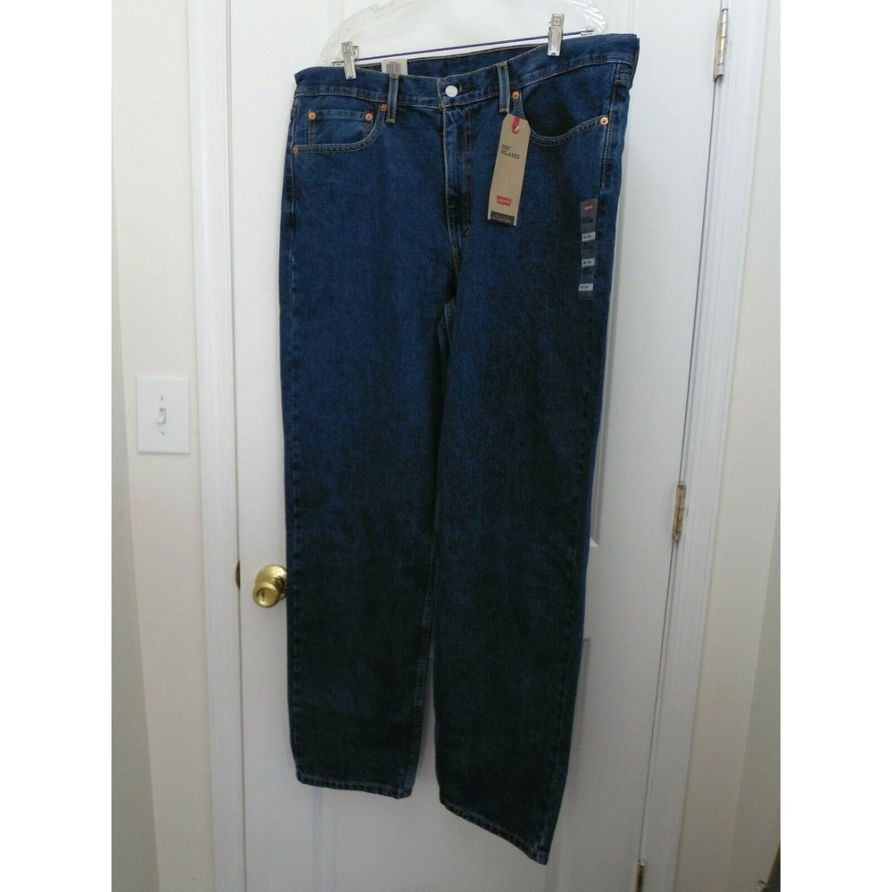 Levis Mens Blue Flat Front Dark Wash Relaxed Fit Denim Tapered Jeans Size 38X34